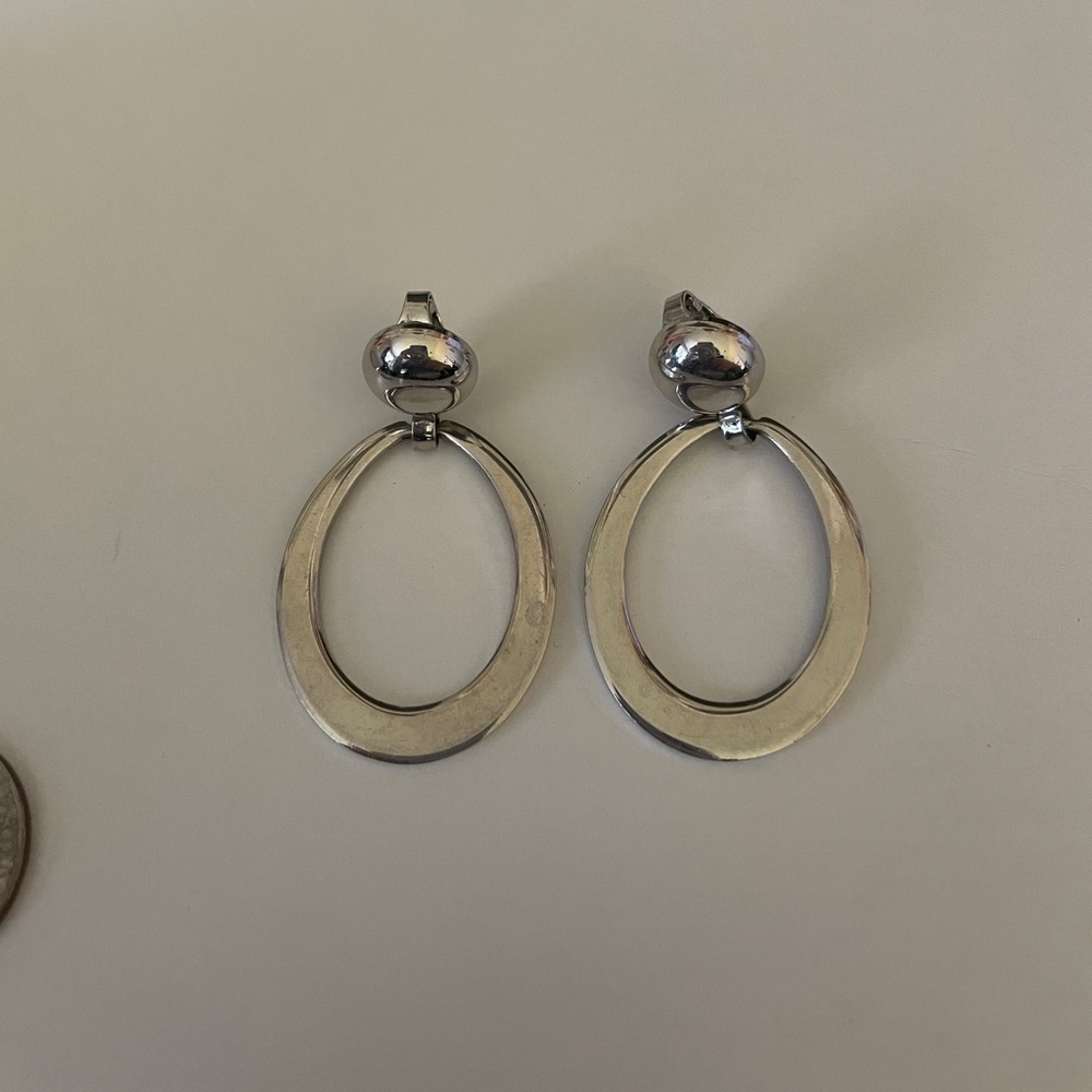 Elegant Silver Oval Drop Earrings